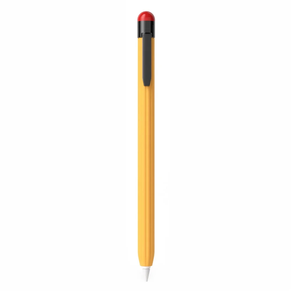 For Apple Pencil Pro / Pencil (2nd Generation) Silicone Sleeve Shockproof Ultra-Thin Stylus Pen Cover with Clip Design - Yellow - 2