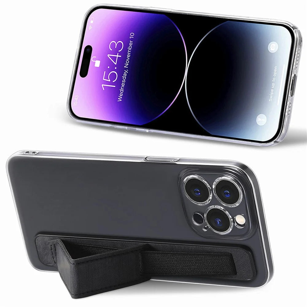 SP-03 Phone Finger Grip Holder with Kickstand Function Self-Adhesive Wristband - Black - 4