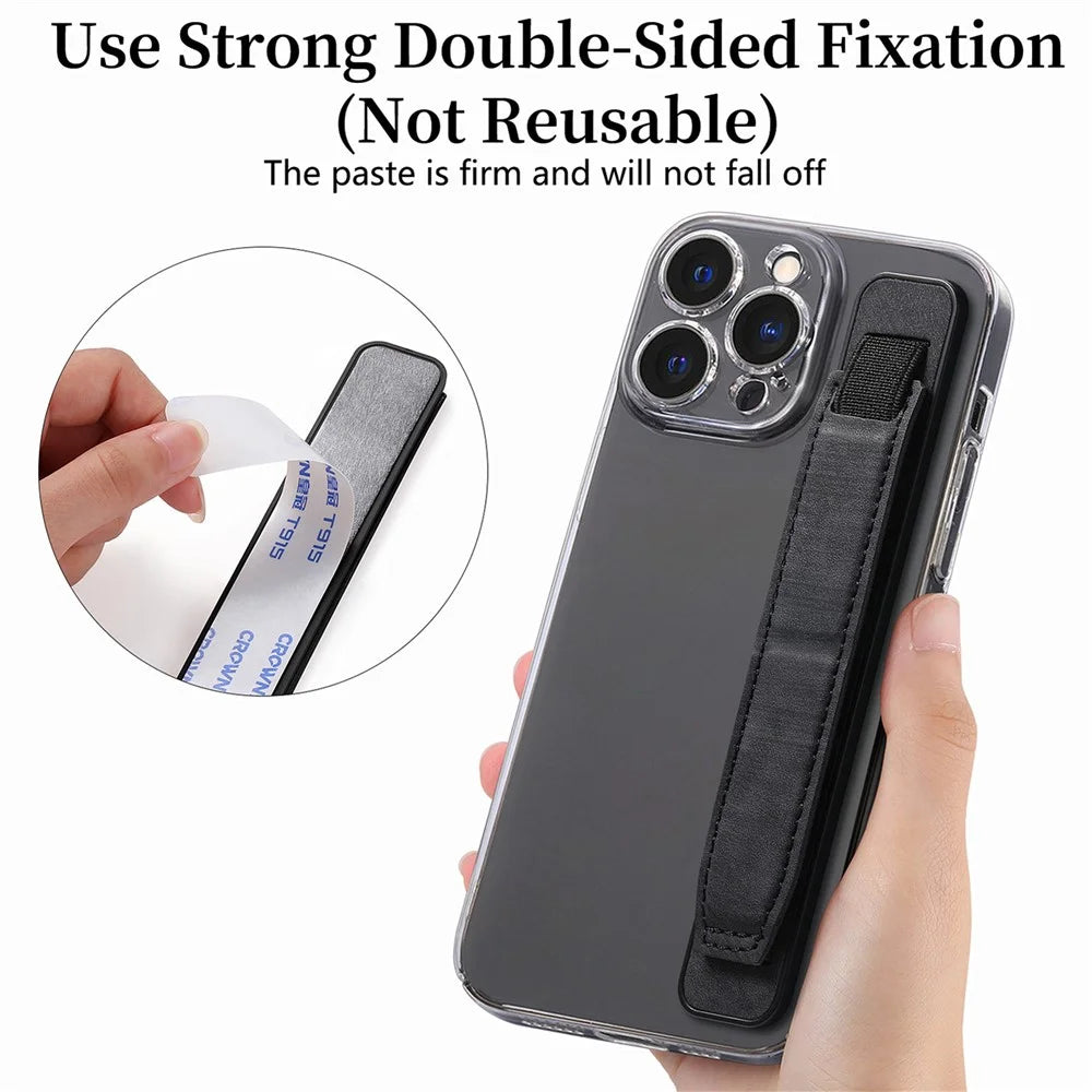 SP-03 Phone Finger Grip Holder with Kickstand Function Self-Adhesive Wristband - Black - 5