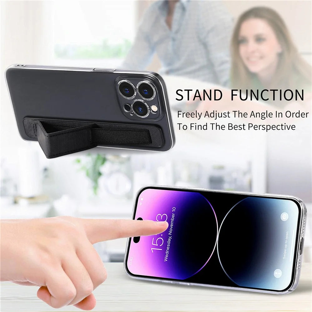 SP-03 Phone Finger Grip Holder with Kickstand Function Self-Adhesive Wristband - Black - 7