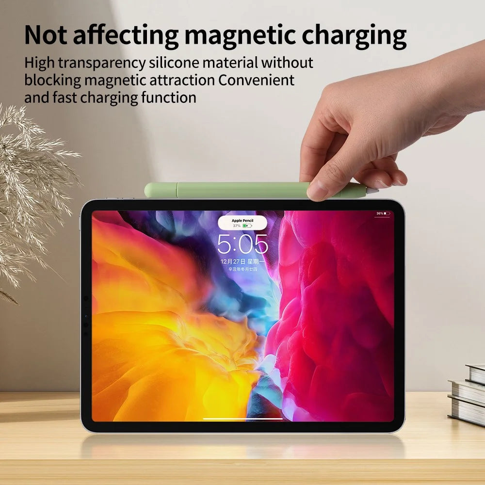For Apple Pencil (USB-C) Silicone Sleeve Anti-Drop Stylus Pencil Protective Case with Tip Cap - Matcha Green - 4