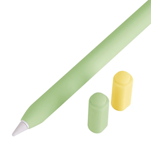 For Apple Pencil (USB-C) Silicone Sleeve with 2 Tip Caps, Drop-Proof Stylus Protective Case - Matcha Green - 1