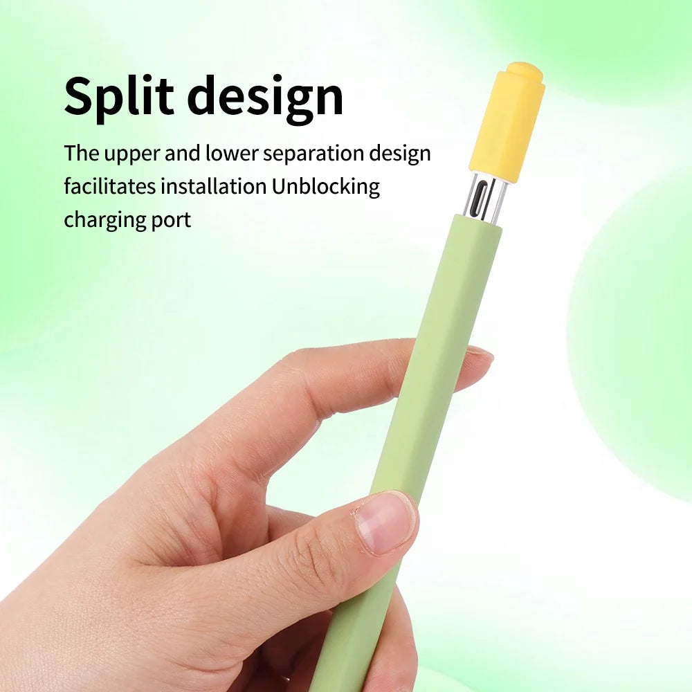 For Apple Pencil (USB-C) Silicone Sleeve with 2 Tip Caps, Drop-Proof Stylus Protective Case - Matcha Green - 2