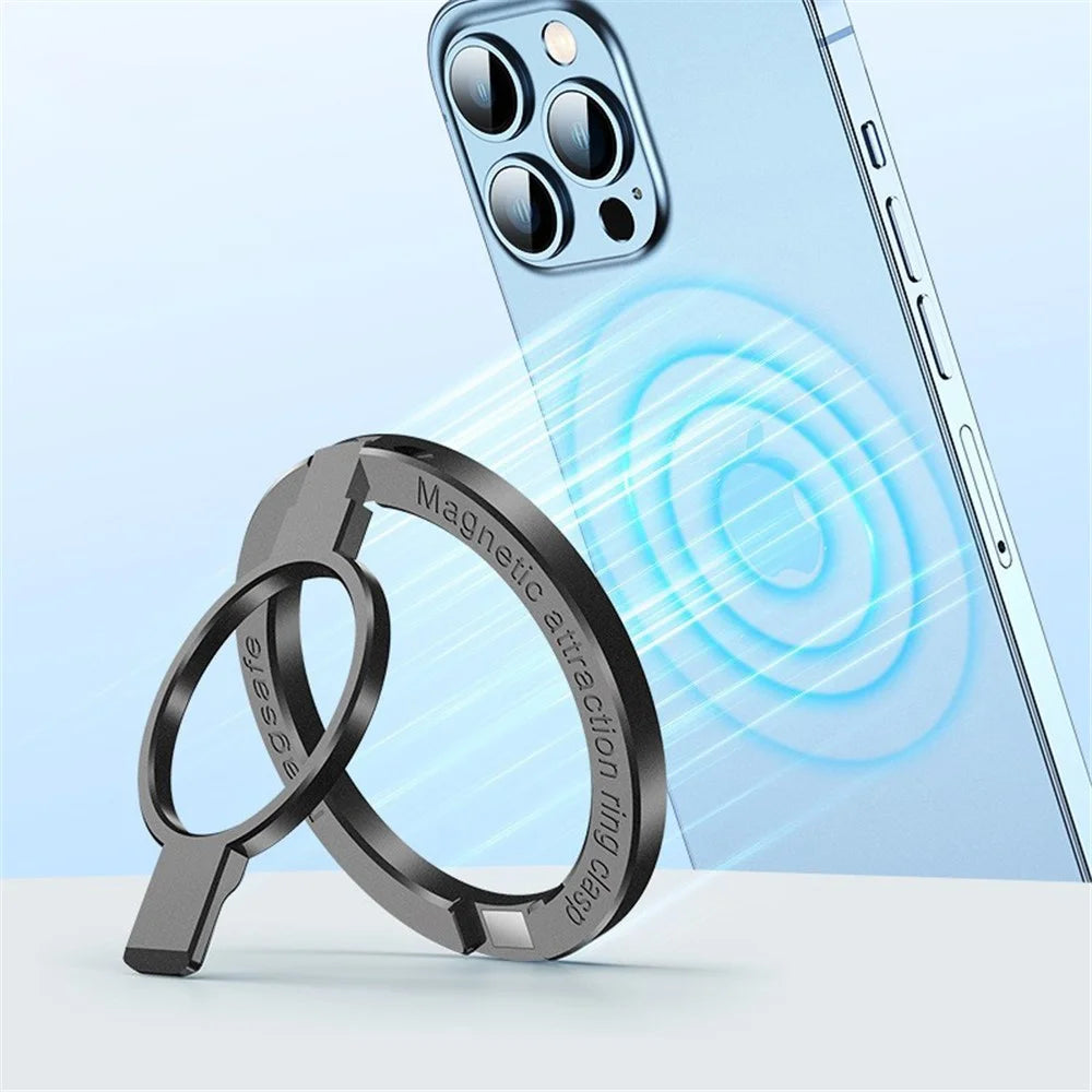 Foldable Magnetic Kickstand Zinc Alloy Phone Finger Ring Holder Stand - Black - 1