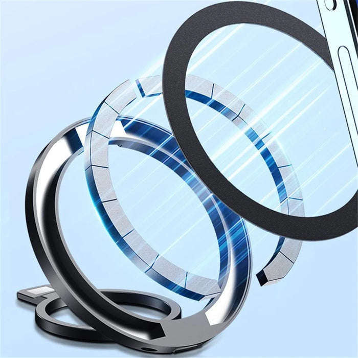 Foldable Magnetic Kickstand Zinc Alloy Phone Finger Ring Holder Stand - Black - 4