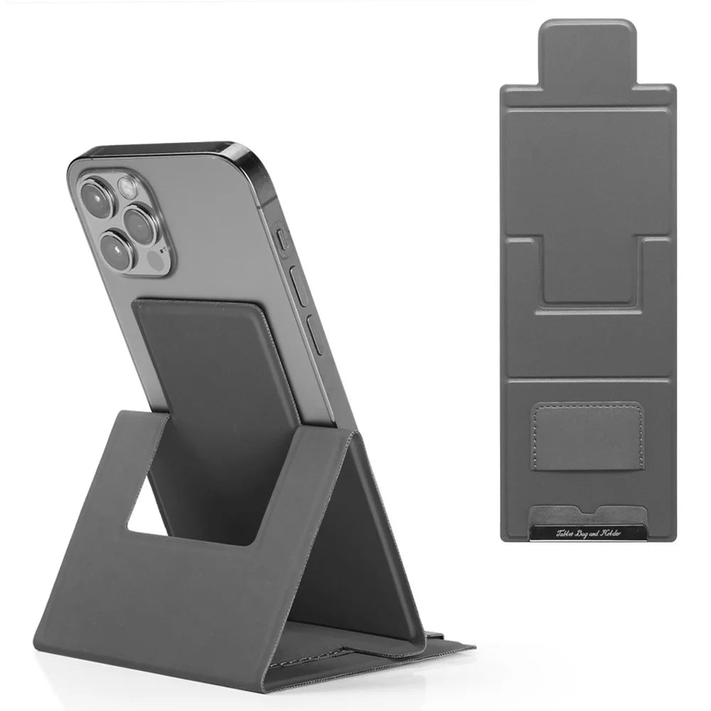 Ultra-Thin Foldable Cell Phone Holder PU Leather Phone Desktop Stand - Grey - 1