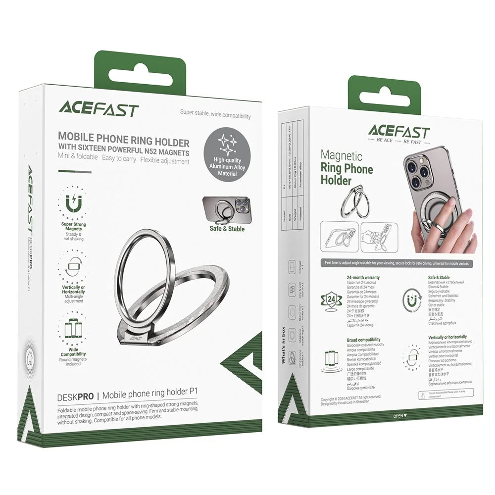 ACEFAST P1 For iPhone 15 / 14 / 13 / 12 Series Magnetic Ring Holder Aluminum Alloy Kickstand - Silver - 4