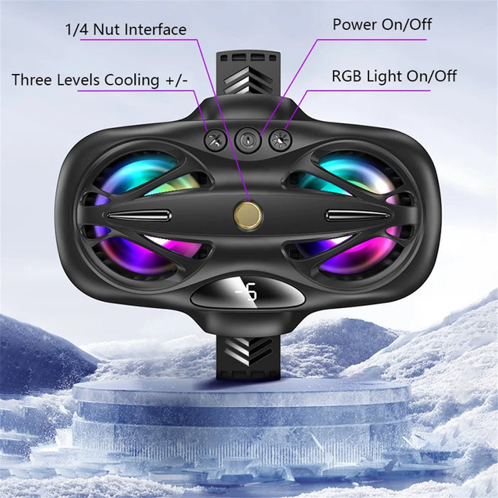 K12 Phone Cooler for Gaming Dual-Core Semiconductor Mobile Radiator Cooling Fan - Black - 5