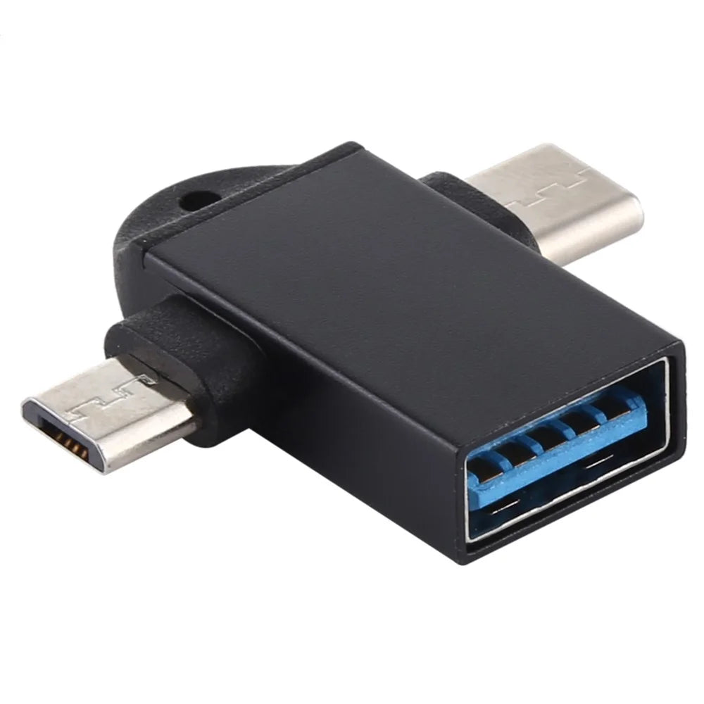 USB3.0 Female to Type-C+Micro USB Multifunction OTG Adapter - Black - 1