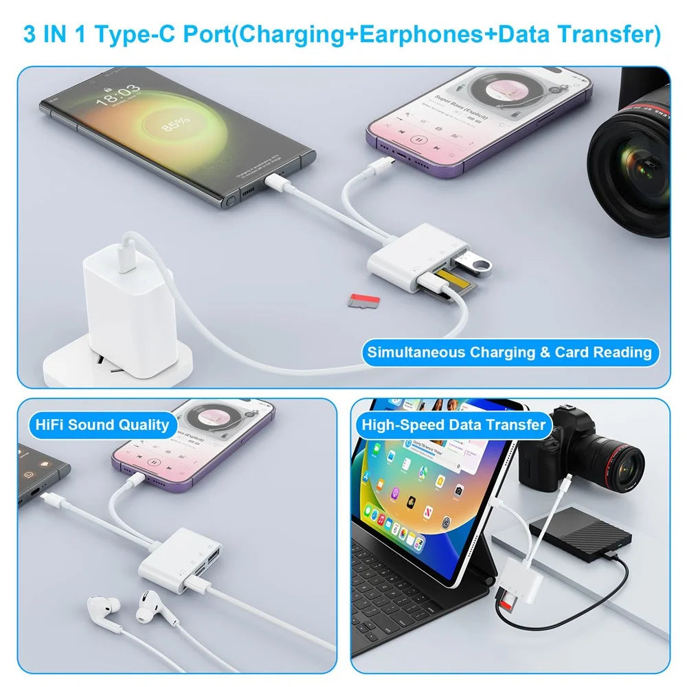 NK-104pro USB-C / 8-pin Card Reader 4 in 2 Camera Memory Card Reader SD+TF+USB OTG+USB-C Adapter - 4