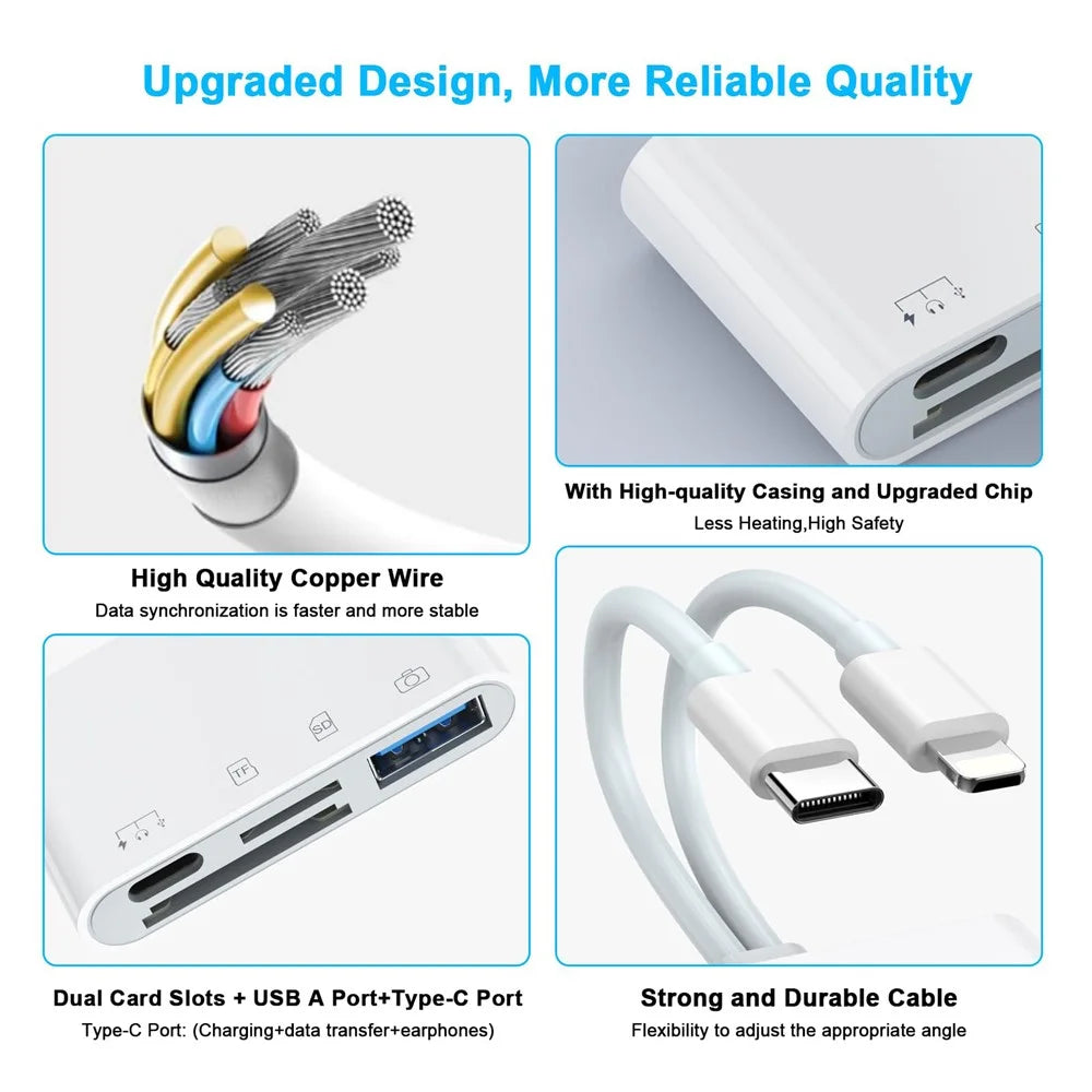 NK-104pro USB-C / 8-pin Card Reader 4 in 2 Camera Memory Card Reader SD+TF+USB OTG+USB-C Adapter - 5