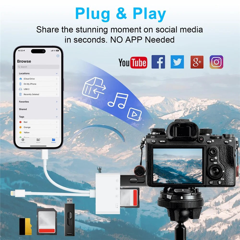 NK-104pro USB-C / 8-pin Card Reader 4 in 2 Camera Memory Card Reader SD+TF+USB OTG+USB-C Adapter - 7