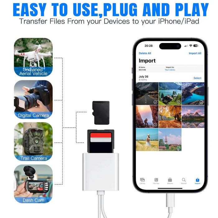 SD / TF Card Reader Driver Free Adapter with 8-pin + Type-C Cable for Apple and Android - 4