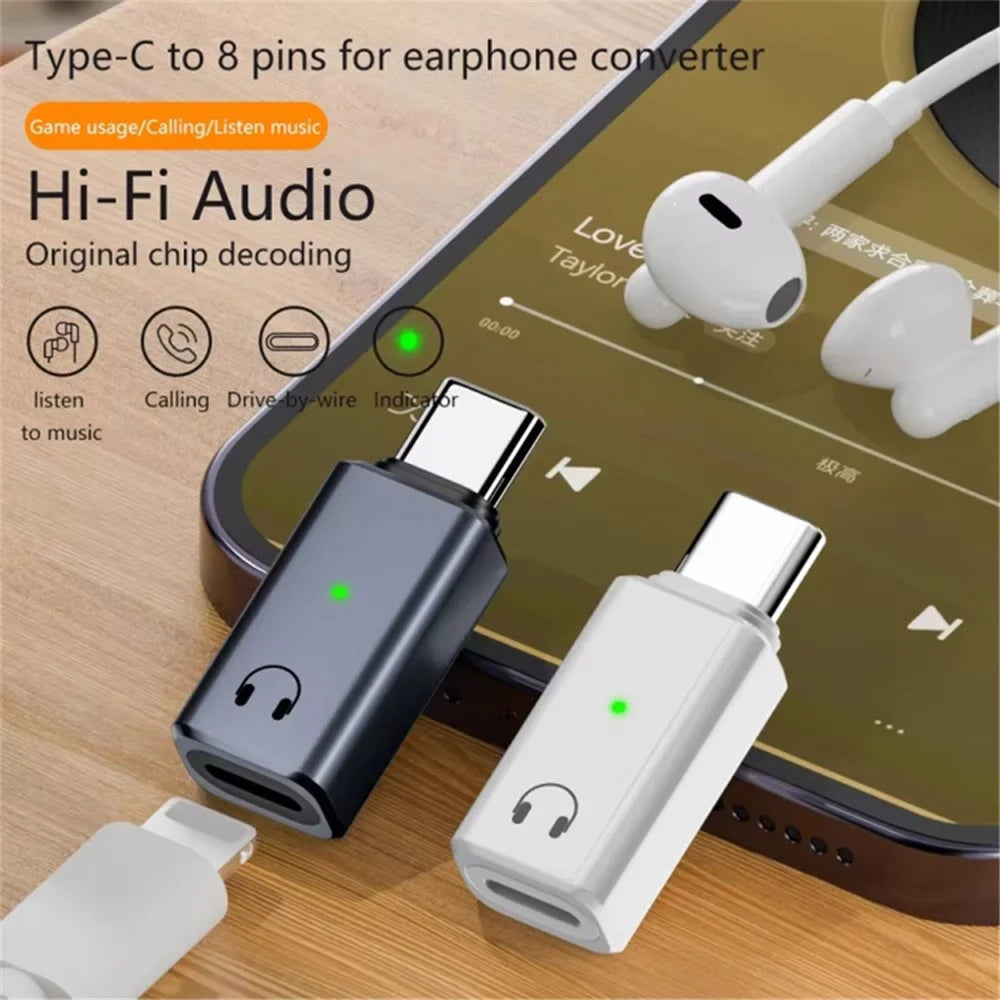 USB-C Male to 8-Pin Female Adapter Converter Audio Headphone Extension Connector - Tarnish - 5