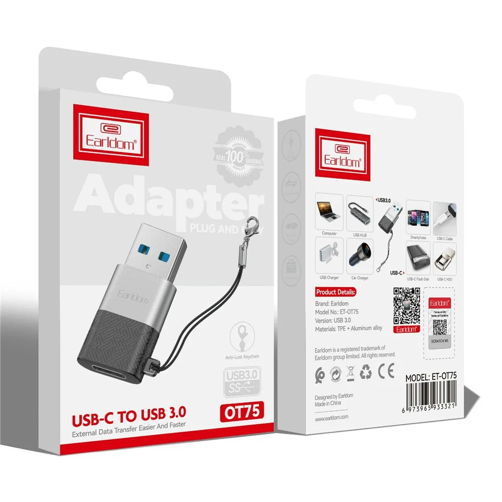 EARLDOM OT75 Type-C Female to USB Male Adapter Data Transfer Aluminum Alloy Converter - 7