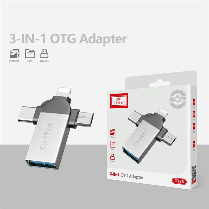 EARLDOM OT93 3-in-1 OTG Adapter 8 Pin Type-C Mirco Converter Connector - 2