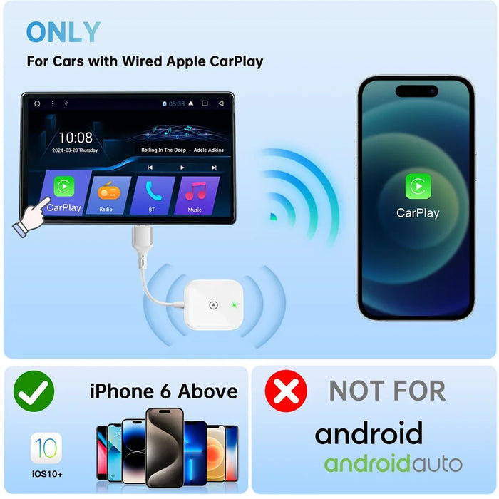 Car Wireless Carplay Adapter Wired to Wireless Carplay Dongle for iPhone - White - 3