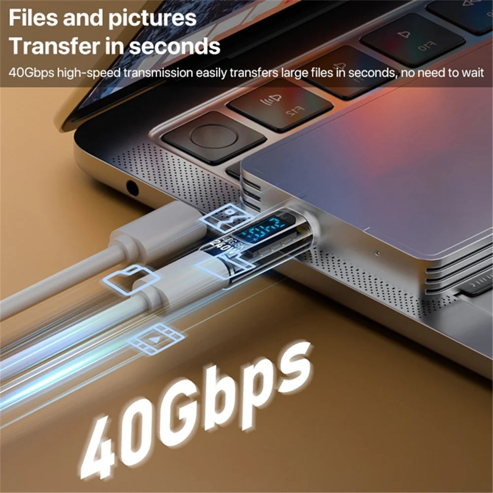 Type-C Male to Type-C Female 240W Digital Display Charging Data Video Transmission Adapter - 5