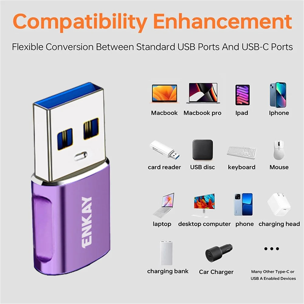 ENKAY HAT PRINCE ENK-AT119 USB 3.0 Male Adapter to Type-C Female Fast Data Transfer Converter - Purple - 4