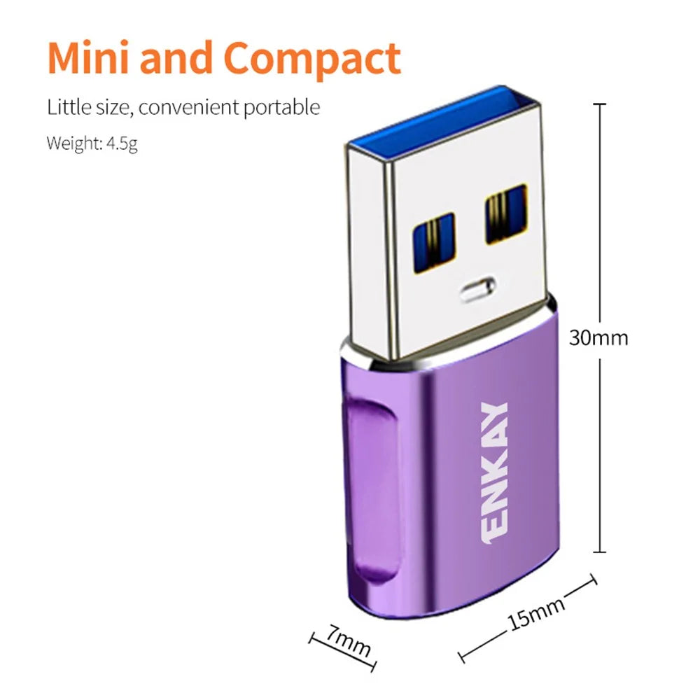 ENKAY HAT PRINCE ENK-AT119 USB 3.0 Male Adapter to Type-C Female Fast Data Transfer Converter - Purple - 5