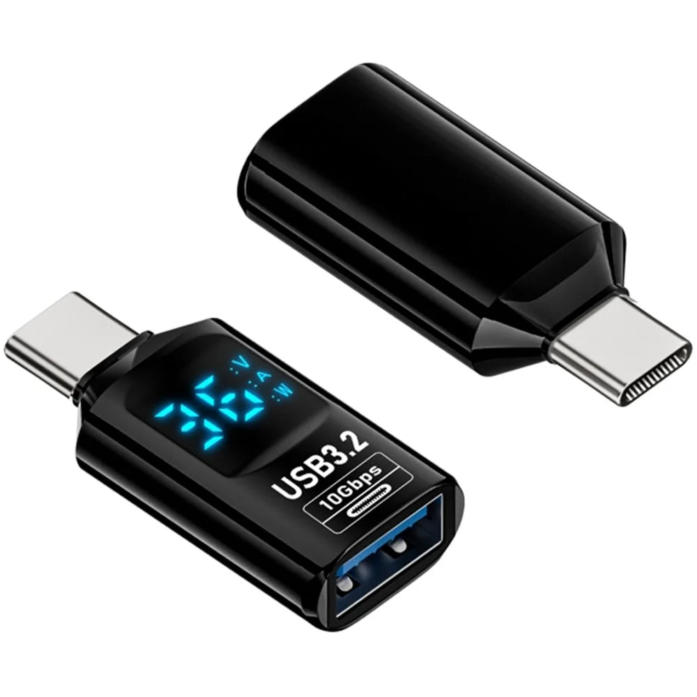 60W 10Gbps Digital Display USB-A to Type-C Adapter Female to Male Mini Converter - 1