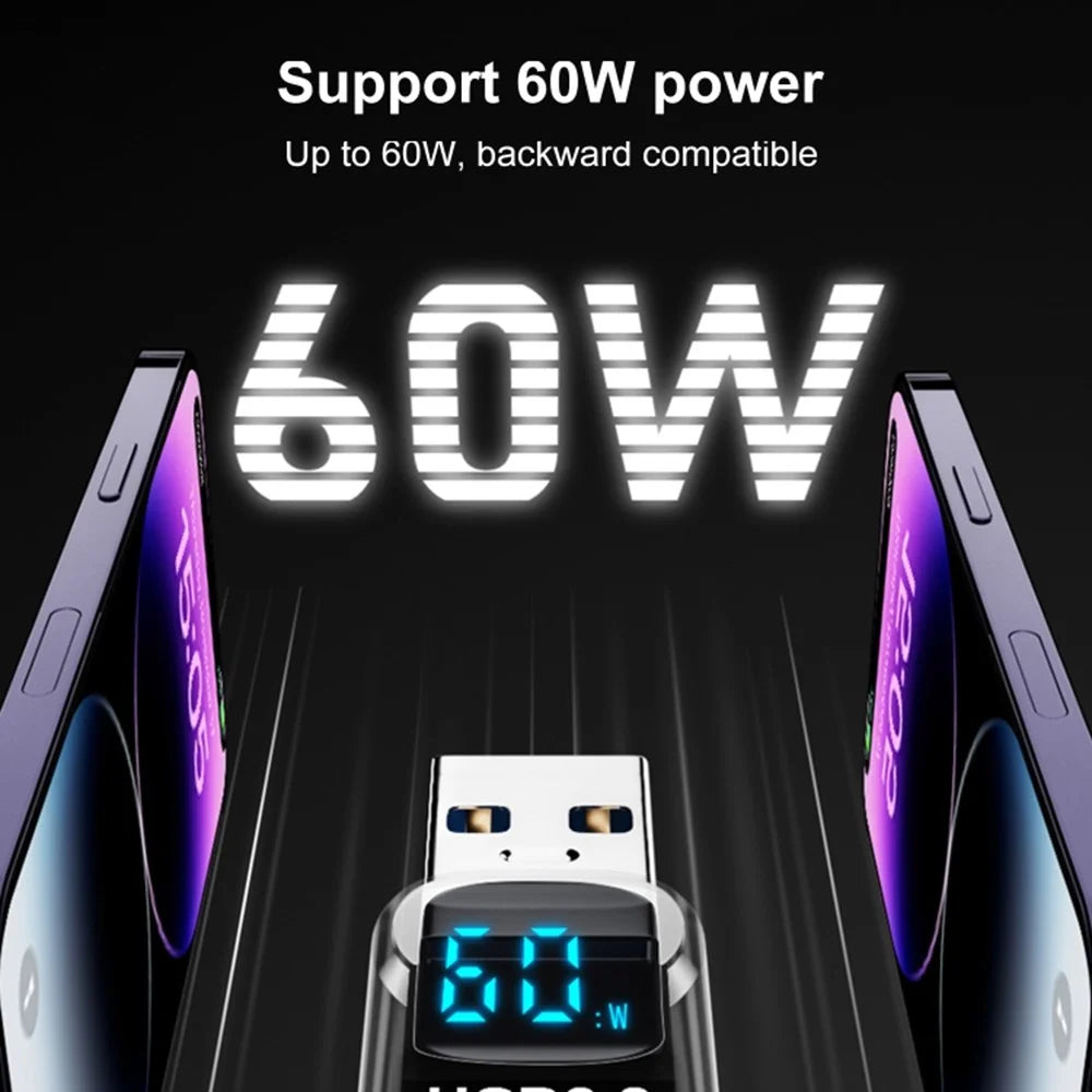 60W 10Gbps Data Transfer Adapter Digital Display USB-A to USB-A Mini Converter - 3