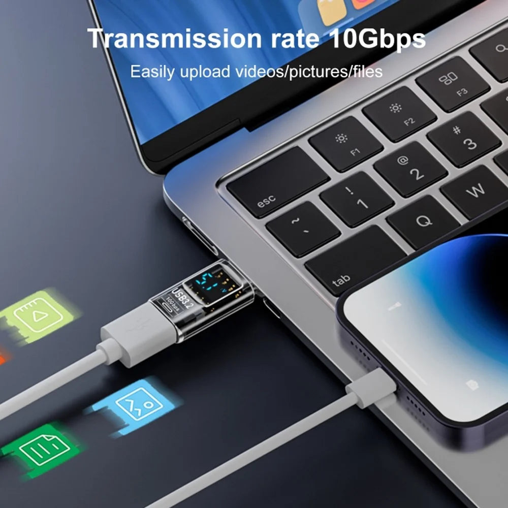 60W 10Gbps Data Transfer Adapter Digital Display USB-A to USB-A Mini Converter - 4