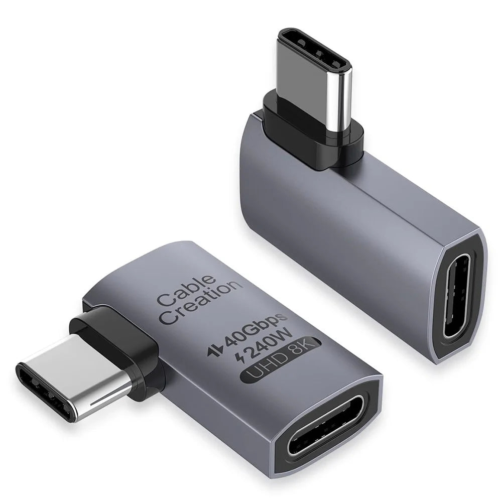 CABLECREATION USB 4.0 Elbow Type-C Male to Type-C Female Converter 240W Fast Charging Adapter - CC1294 - 1
