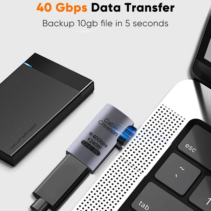 CABLECREATION USB 4.0 Elbow Type-C Male to Type-C Female Converter 240W Fast Charging Adapter - CC1294 - 2