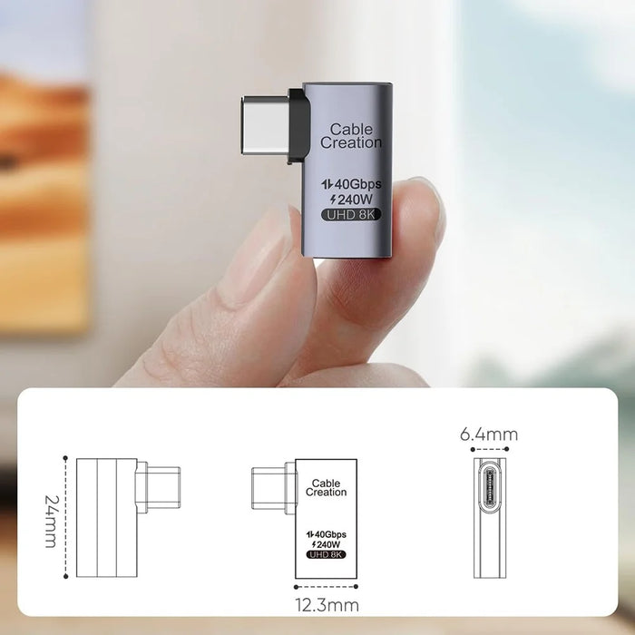 CABLECREATION USB 4.0 Elbow Type-C Male to Type-C Female Converter 240W Fast Charging Adapter - CC1294 - 7
