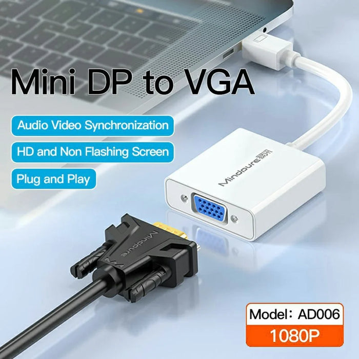 MINDPURE AD006 1080P / 60Hz Mini DP Male to VGA Female Adapter Cable for MacBook PC - 2