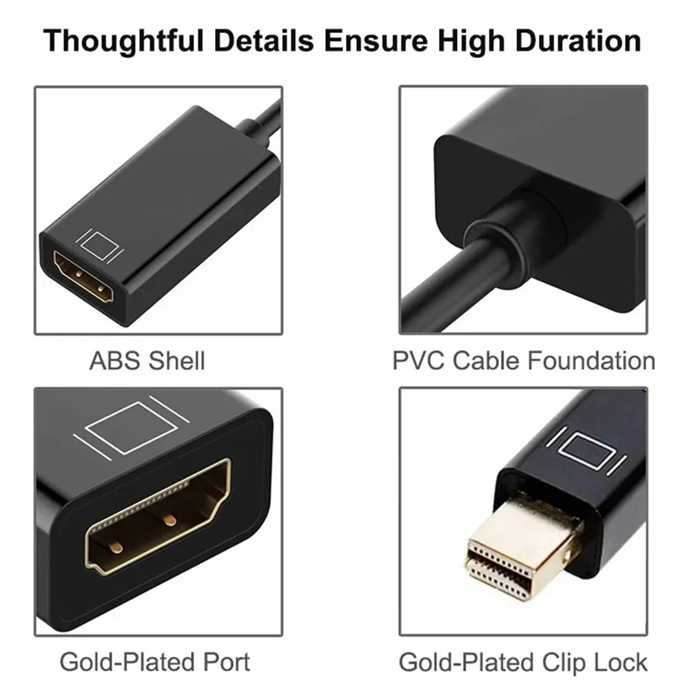 MINDPURE AD007 Plug and Play 4K 30Hz Video Output Mini DP to HD Male to Female Adapter Cable - Black - 4