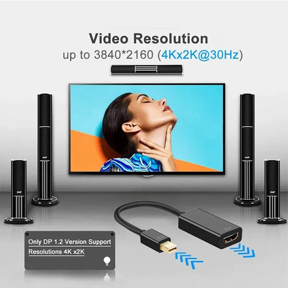 MINDPURE AD007 Plug and Play 4K 30Hz Video Output Mini DP to HD Male to Female Adapter Cable - Black - 7