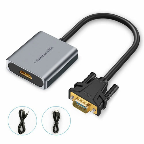 MINDPURE AD014 1920x1080P VGA to HD Male to Female Converter Cable with 3.5mm Audio + Power Port - 1