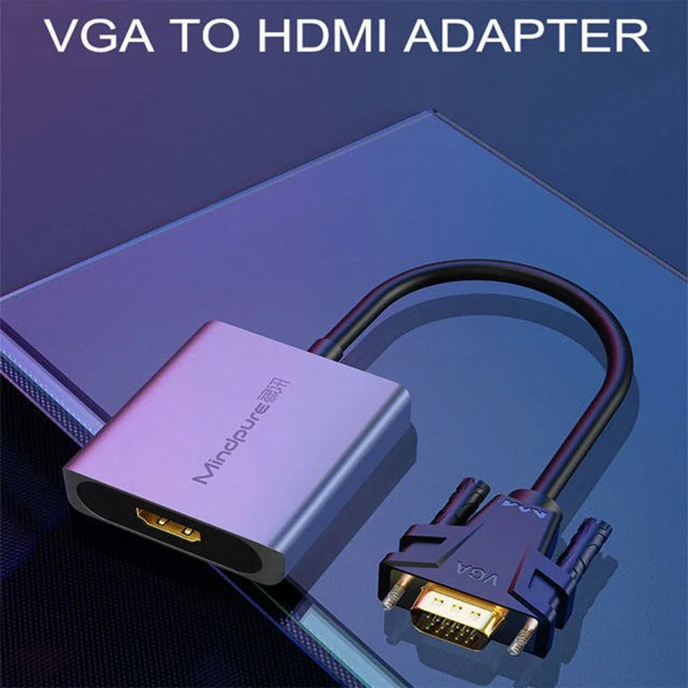 MINDPURE AD014 1920x1080P VGA to HD Male to Female Converter Cable with 3.5mm Audio + Power Port - 4