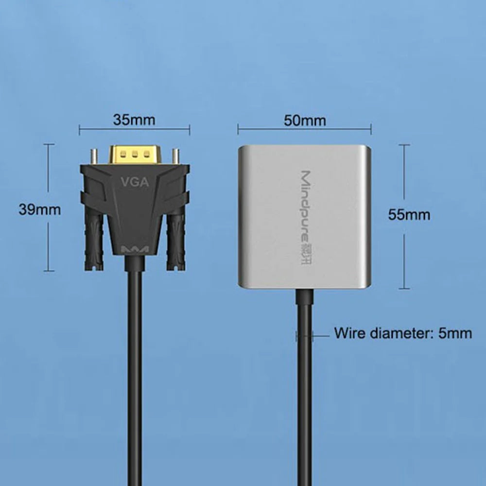 MINDPURE AD014 1920x1080P VGA to HD Male to Female Converter Cable with 3.5mm Audio + Power Port - 6