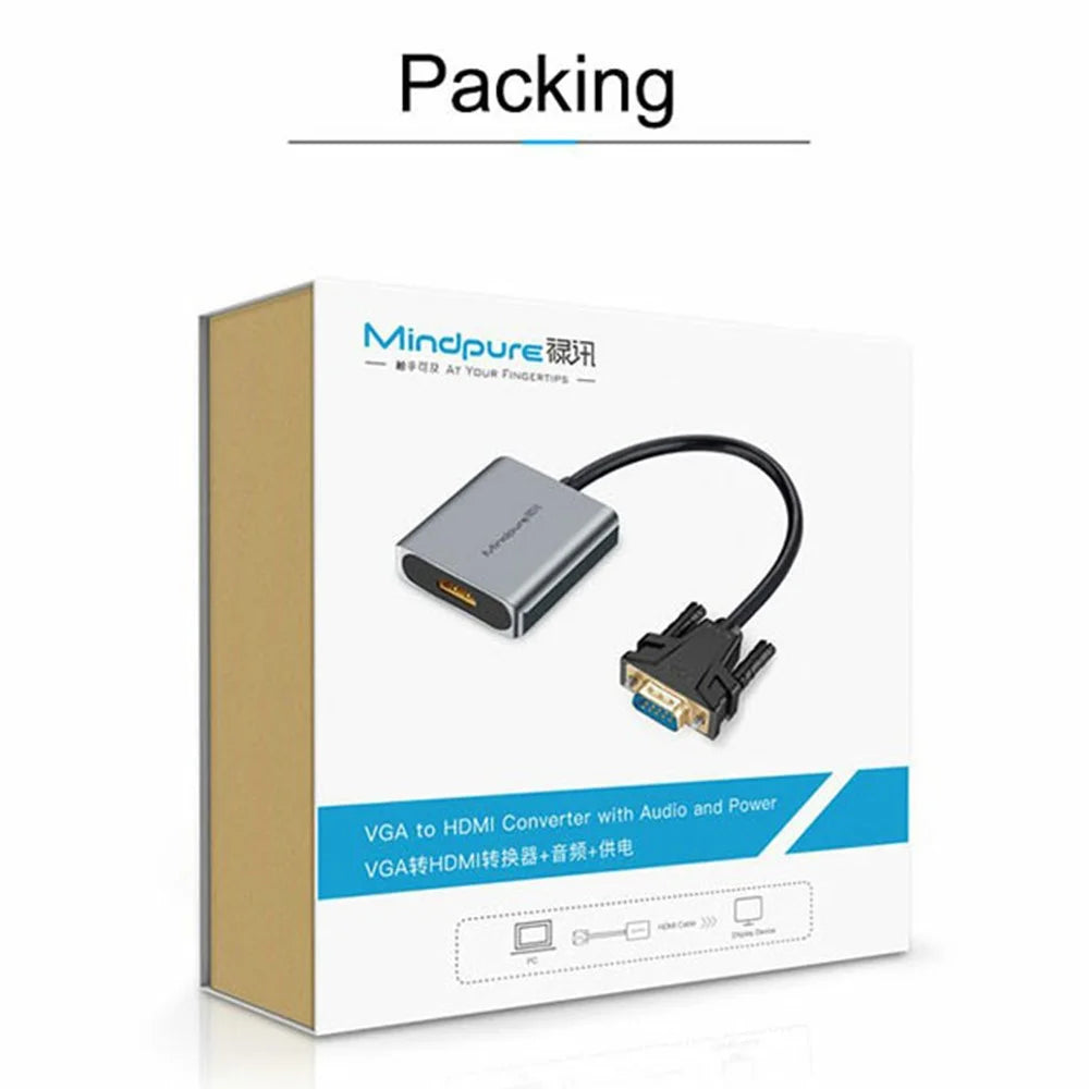 MINDPURE AD014 1920x1080P VGA to HD Male to Female Converter Cable with 3.5mm Audio + Power Port - 7