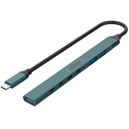 ONTEN UC972C 7-in-1 Aluminum Alloy Type-C Hub USB 3.0 / 2.0 + Type-C Multiport Docking Station - Pine Green - 1