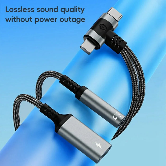 8 Pin / Type-C to Type-C + 3.5mm Audio Converter Nylon Braided Cable Support 10W Fast Charging - Grey - 3