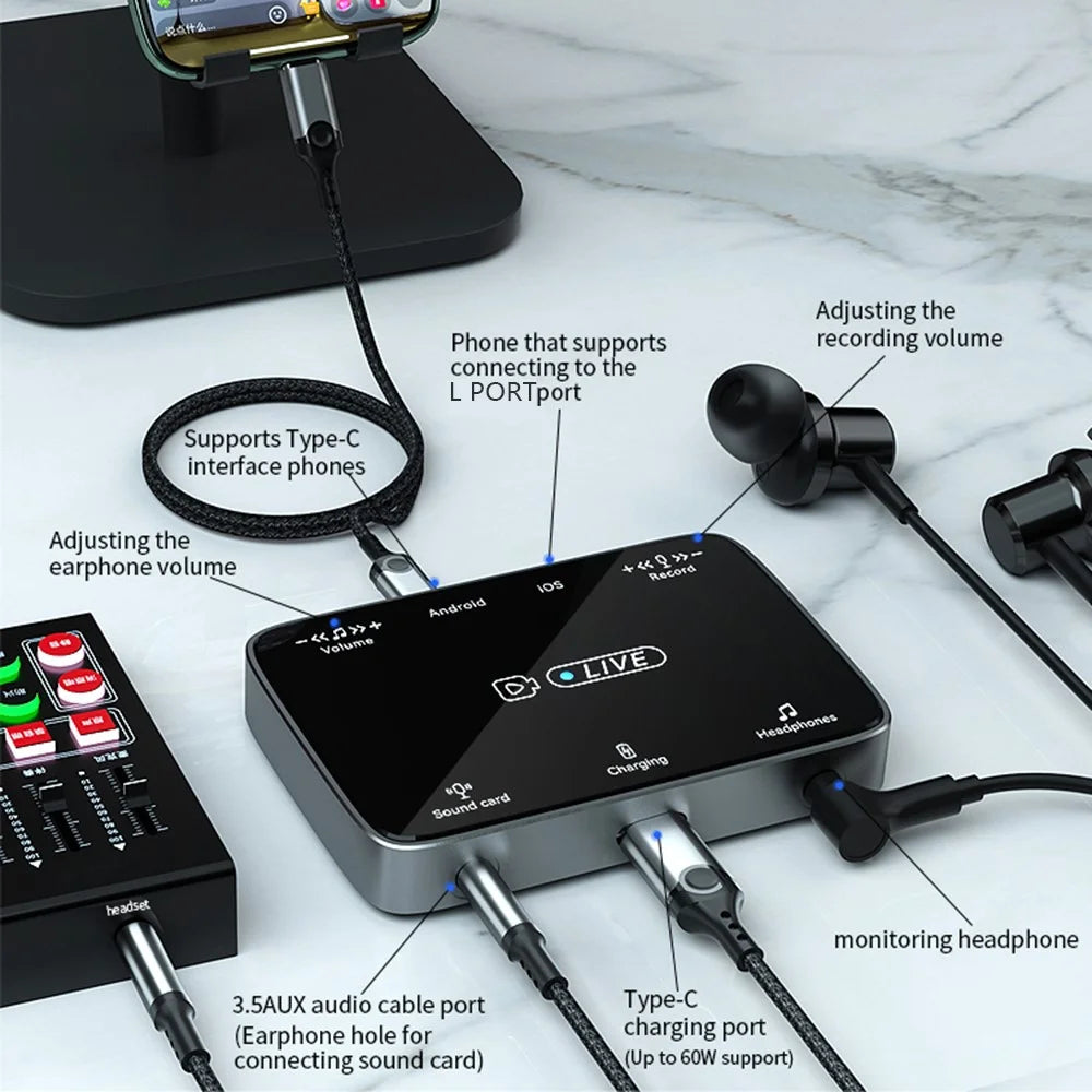 MH319 For 8-Pin iOS / Type-C Android Stereo Live Streaming Converter Sound Card Karaoke Adapter - 5