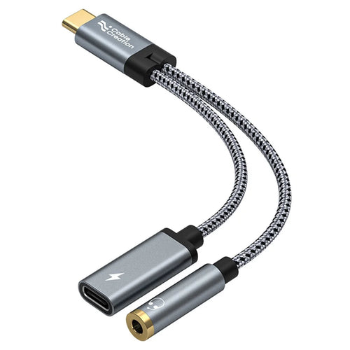 CABLECREATION CD0857 2-in-1 Type-C Gold-Plated Male to Type-C Female + 3.5mm Female Adapter Cable - 1