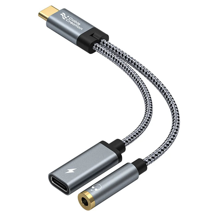 CABLECREATION CD0857 2-in-1 Type-C Gold-Plated Male to Type-C Female + 3.5mm Female Adapter Cable - 1