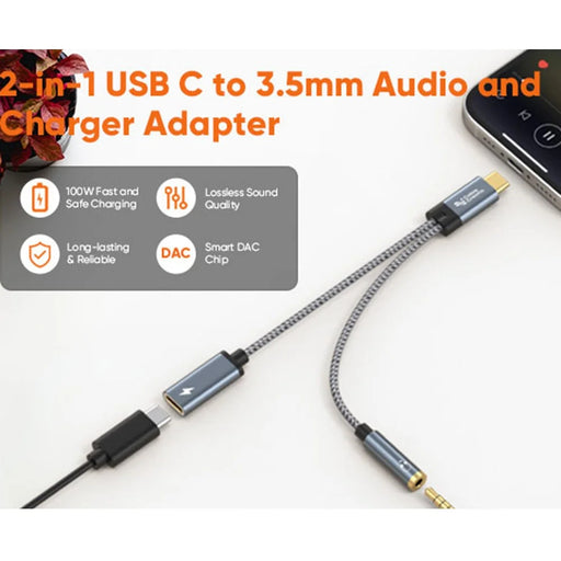 CABLECREATION CD0857 2-in-1 Type-C Gold-Plated Male to Type-C Female + 3.5mm Female Adapter Cable - 2