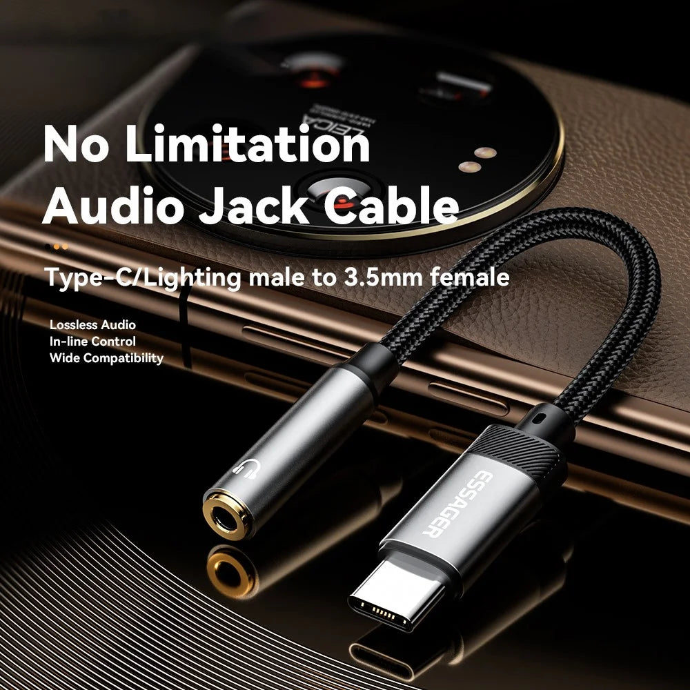 ESSAGER Type-C Male to 3.5mm Female Headphone Connection Audio Adapter Cable - 4