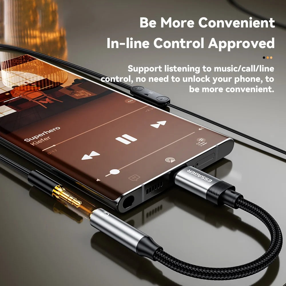 ESSAGER Type-C Male to 3.5mm Female Headphone Connection Audio Adapter Cable - 6