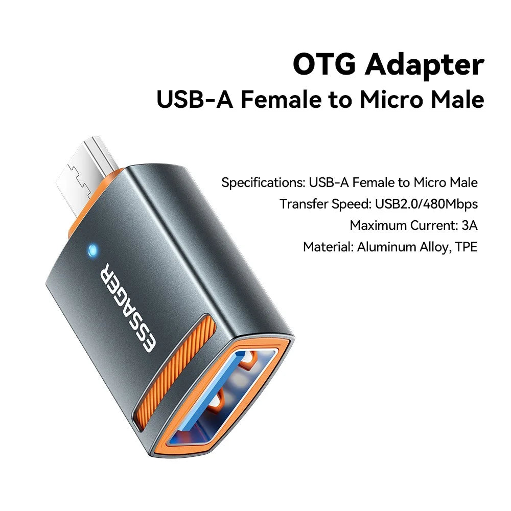 ESSAGER USB Female to Micro Male Converter Aluminum Alloy OTG Adapter - 2