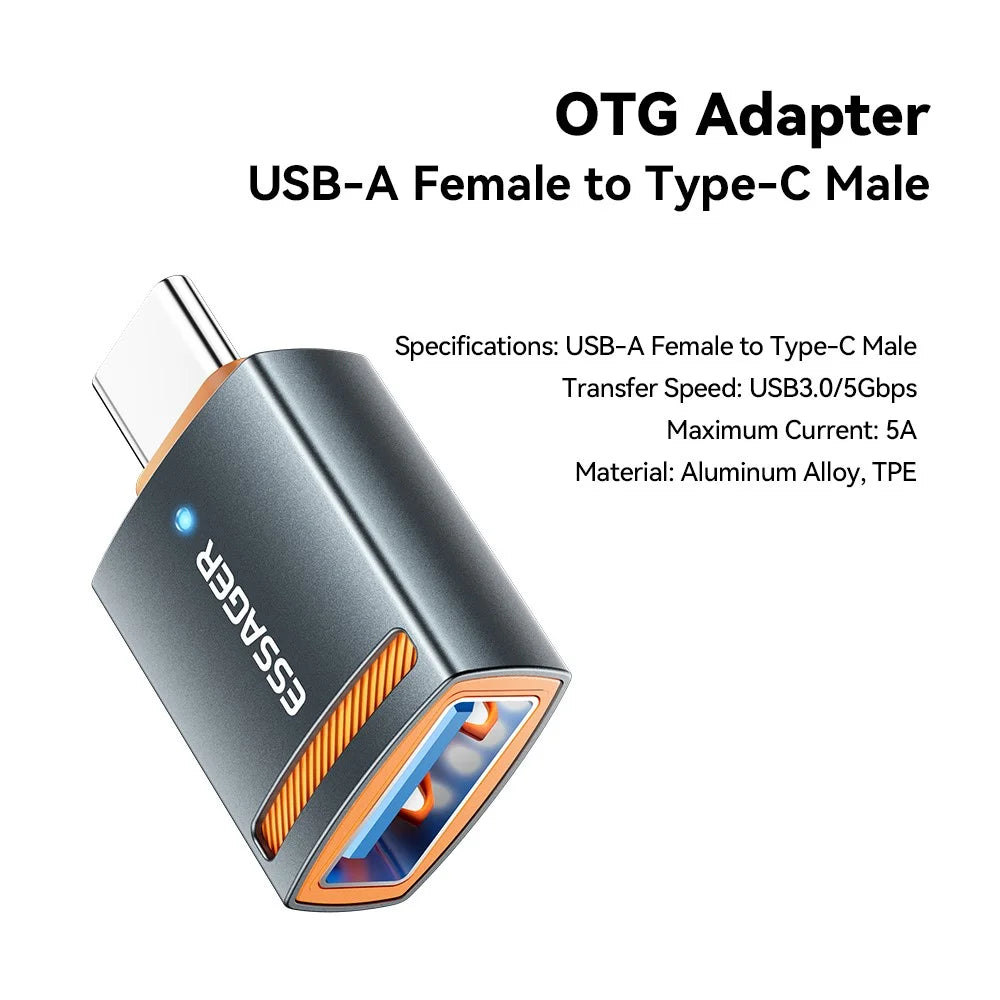 ESSAGER USB Female to Type-C Male Adapter Aluminum Alloy OTG Connector - 2