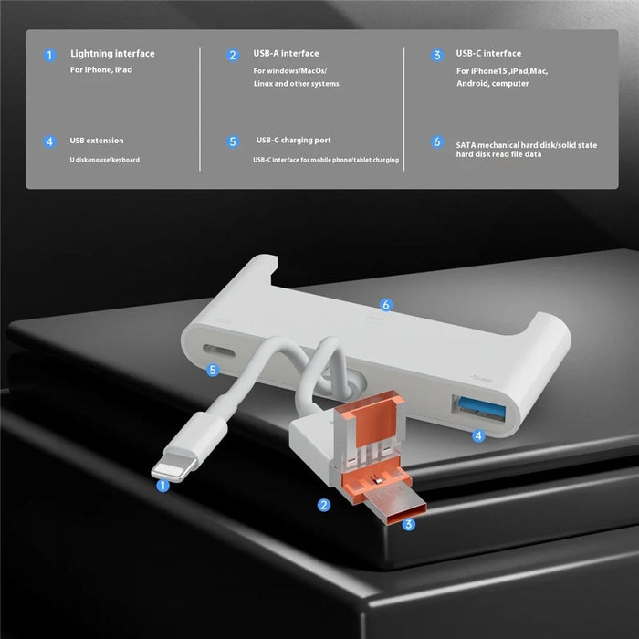 NK-1046TL Pro 3-in-1 USB + Type C + iP to SATA Fast Data Transfer Multi-Function Adapter - 3
