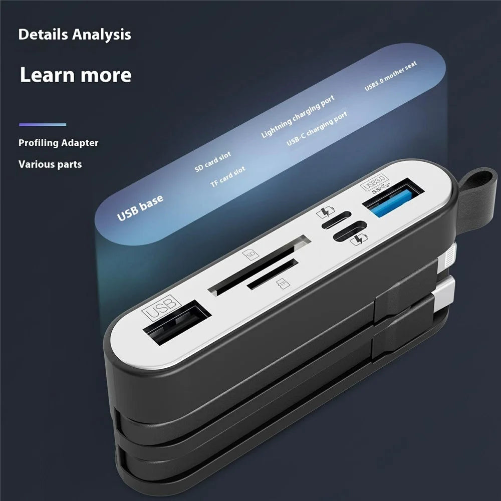 NK1058 3-in-1 USB 3.0 + USB-C + iP to SD / TF Card Reader USB Splitter Adapter for Mouse Keyboard - 3