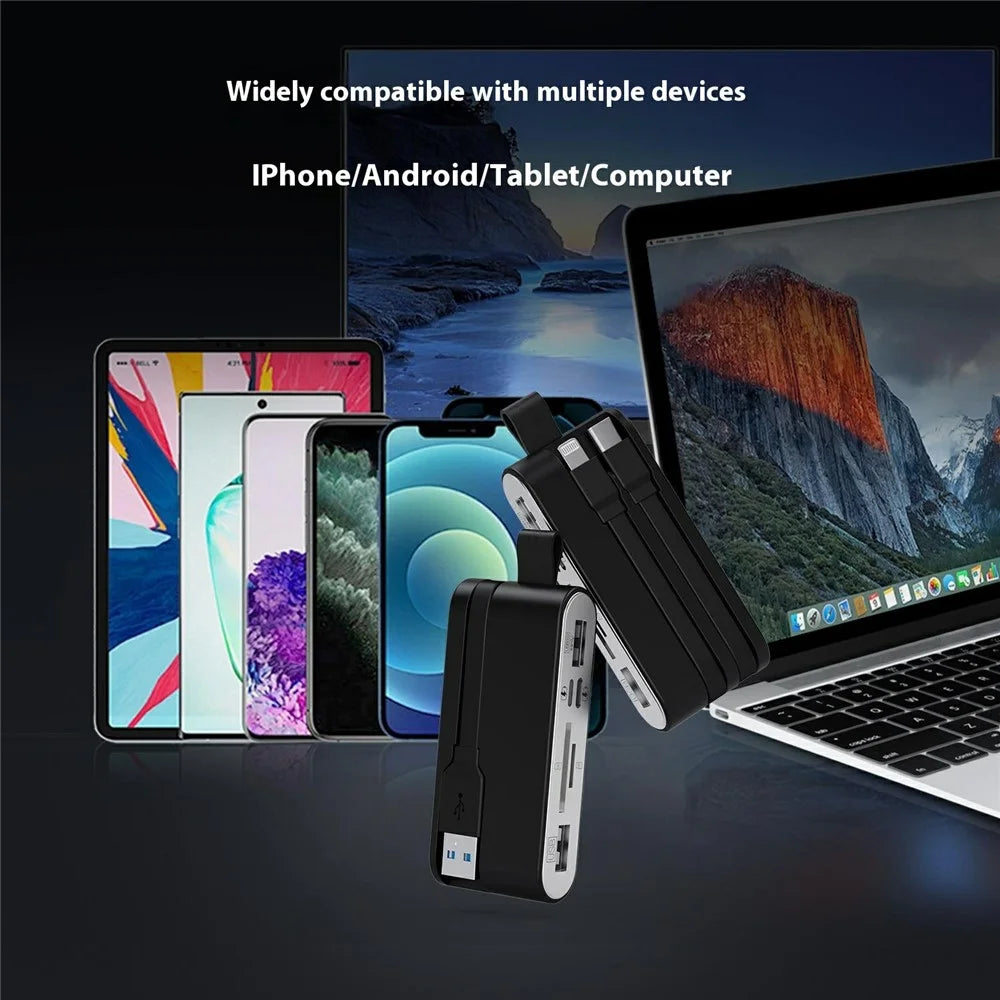 NK1058 3-in-1 USB 3.0 + USB-C + iP to SD / TF Card Reader USB Splitter Adapter for Mouse Keyboard - 5